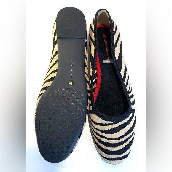 Antonio Melani Briissaa-A Black Tan Zebra Knit Flats Sz 11M - Picture 8 of 10